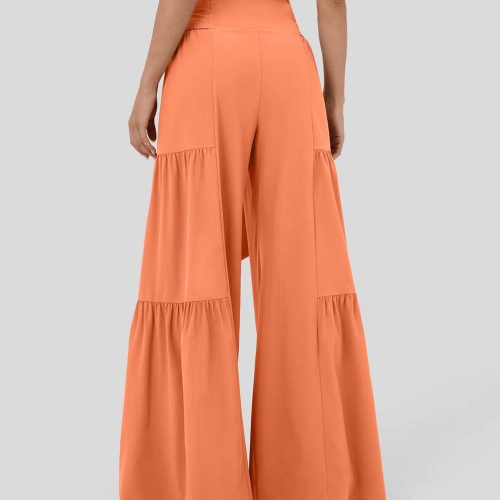 Halara Breezeful Smocked Tie Waist Tiered Flowy Boho Wide Leg Pants Size Medium - Picture 7 of 12